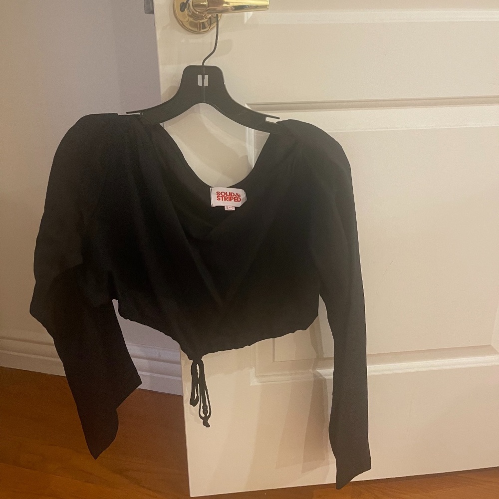 Black linen cropped top